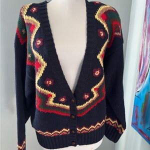 Vtg Westport ltd womens L cardigan sweater Aztec flower floral